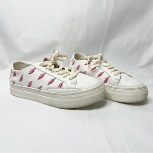 Soludos Leather Lightening Bolt Embroidered Sneakers Size 7.5